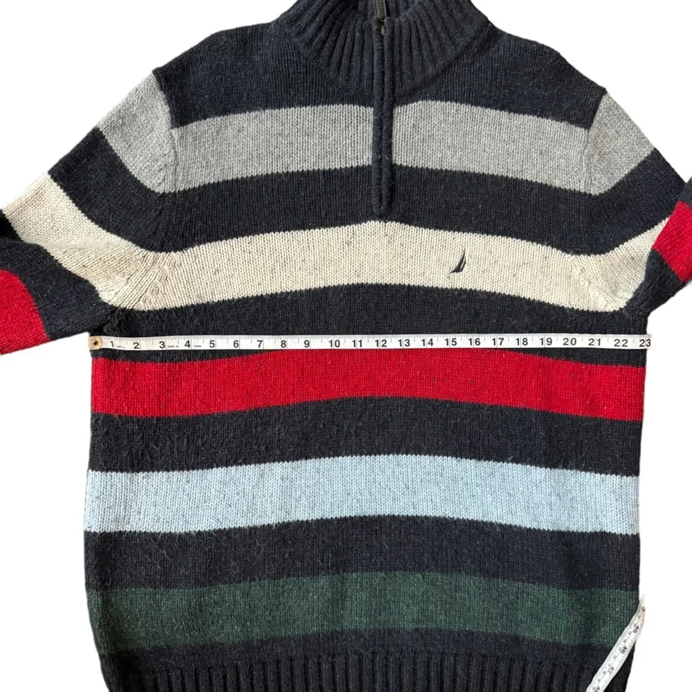 Nautica Mens Knitted Wool Blend Tripe 1/4 Zip Up Pull Over Sweater‎ Size XL